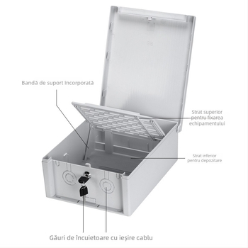 Carcasă exterioră impermeabilă, cu lacăt, pentru monitorizare, capac din plastic tip clapetă, pentru instalații de joasă tensiune