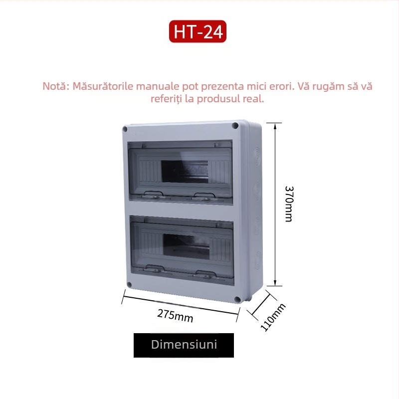 Cutie distribuție din ABS HT-24 pentru exterior, 24 canale, montaj pe suprafață, IP65 rezistentă la apă și praf