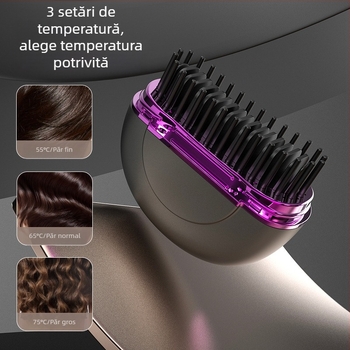 Pieptene fără fir pentru netezire și ondulare a părului, încălzire cu ceramică, 27W, 3 setări de temperatură, diametrul conductorului de încălzire sub 15 mm