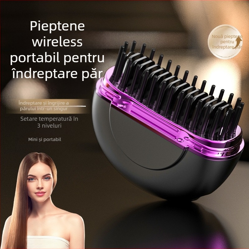 Pieptene fără fir pentru netezire și ondulare a părului, încălzire cu ceramică, 27W, 3 setări de temperatură, diametrul conductorului de încălzire sub 15 mm