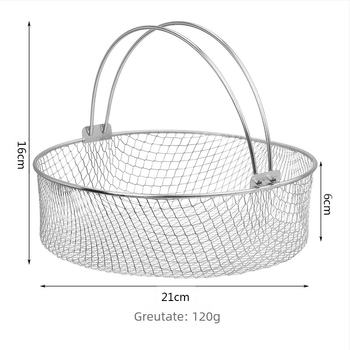 Coș pentru air fryer, din oțel inoxidabil 430, rotund, plasă din sârmă, mâner cu două urechi, suport pentru abur și deshidratare