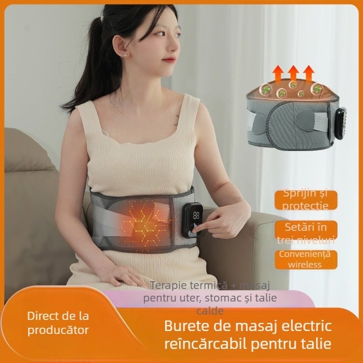 Bandă de talie wireless cu încălzire, compresie caldă și fizioterapie — reîncărcabilă, control mecanic, viteză fără trepte