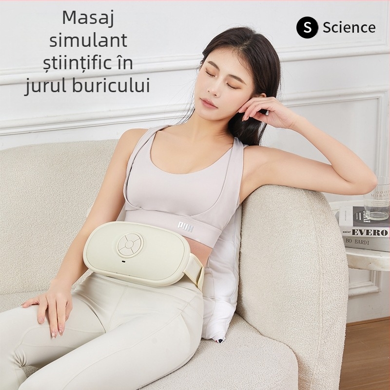 Dispozitiv de masaj pentru abdomen, cu compresie caldă, model A8, alimentare prin încărcare, control cu buton, greutate 1,35 kg