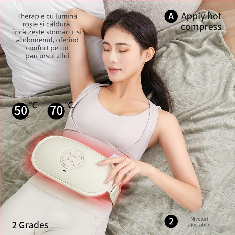 Dispozitiv de masaj pentru abdomen, cu compresie caldă, model A8, alimentare prin încărcare, control cu buton, greutate 1,35 kg