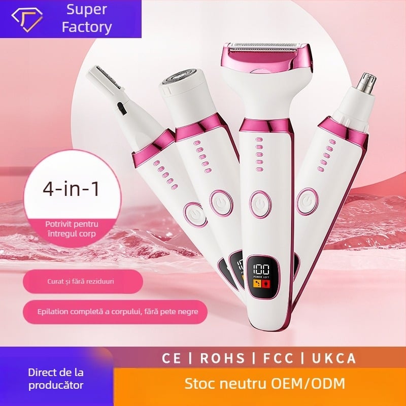 Dispozitiv electric de îndepărtare a părului pentru femei, cu ecran digital Type-C – îndepărtarea părului pentru subraț și corp, lamă din oțel fin, motor cu peri, alimentare USB