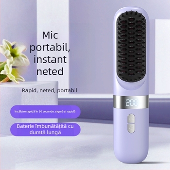 Pieptene de păr fără fir pentru îndreptare cu plăci ceramice de turmalină, ioni negativi, 3 reglaje de temperatură, afișaj LCD