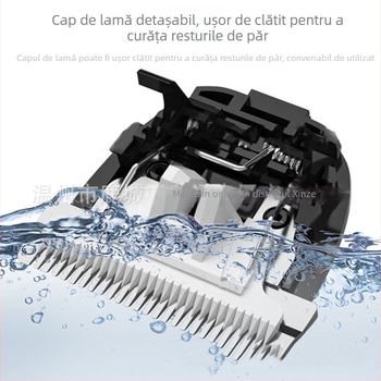 Mașină de tuns păr electrică profesională cu baterie încorporată, lame din oțel inoxidabil, capac de tăiere detașabil și lavabil, rezistentă la apă