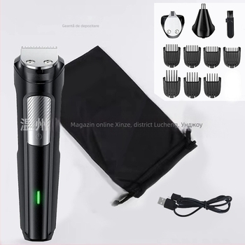 Mașină de tuns păr electrică profesională cu baterie încorporată, lame din oțel inoxidabil, capac de tăiere detașabil și lavabil, rezistentă la apă
