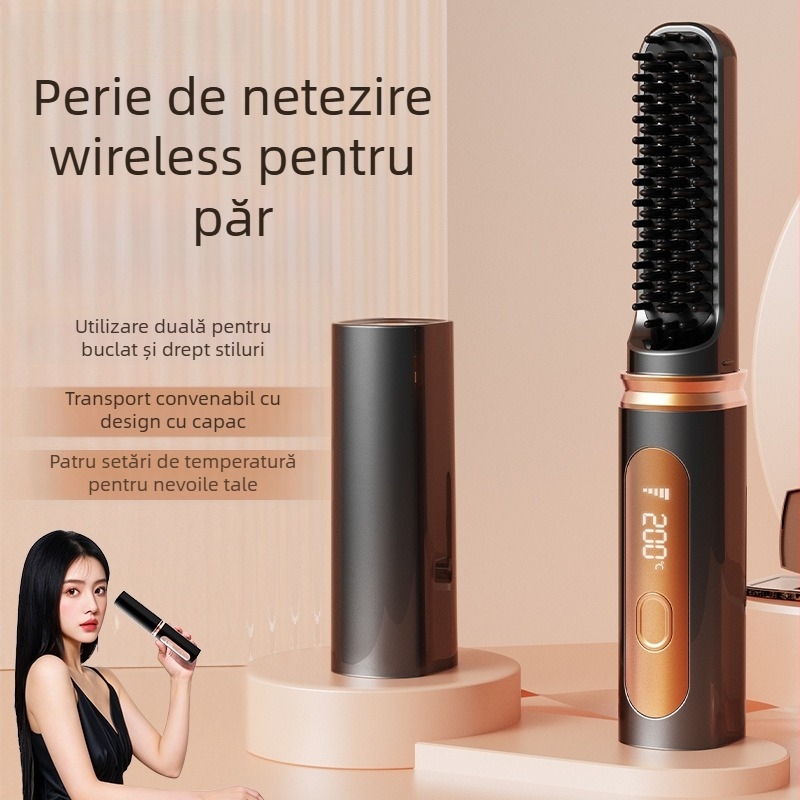 Ustensilă de îndreptare păr – fără fir, mini portabil, plăci ceramice, ioni negativi, 4 niveluri temperatură, 35W 3.7V