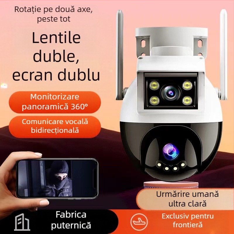 Cameră de supraveghere externă WiFi – stil ball și bullet, iluminare minimă 1 lux, SNR > 48 dB, funcționare 20–50°C, alimentare 12V 2A, pentru interior și exterior.