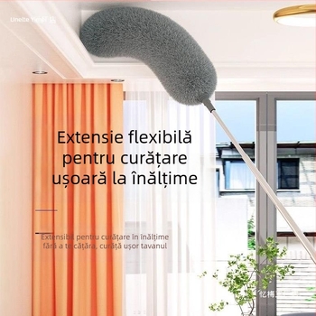 Perie de praf cu pene, eliminare electrostatică a prafului, tijă telescopică pentru curățarea tavanului și spațiilor greu accesibile