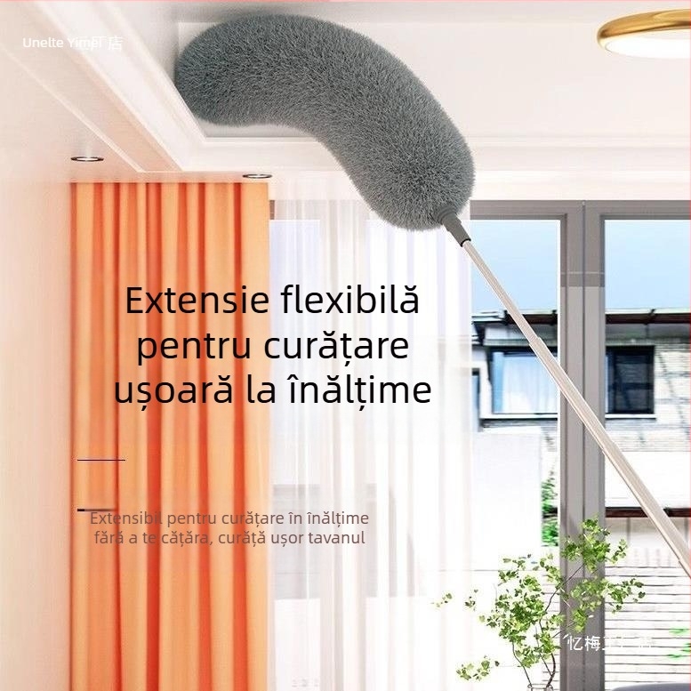 Perie de praf cu pene, eliminare electrostatică a prafului, tijă telescopică pentru curățarea tavanului și spațiilor greu accesibile