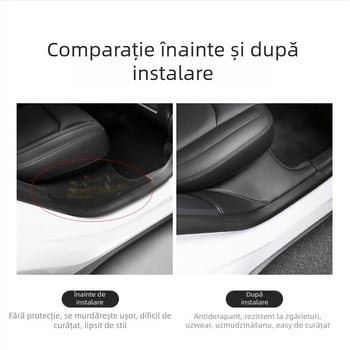 Bandă de prag din piele pentru ușa din spate Tesla Model Y, cu folie de protecție anti-lovire