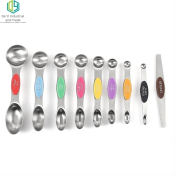 Set de 9 linguri de măsură cu capete duble, din oțel inoxidabil 430, pentru cofetărie, cu cești de măsură gradate