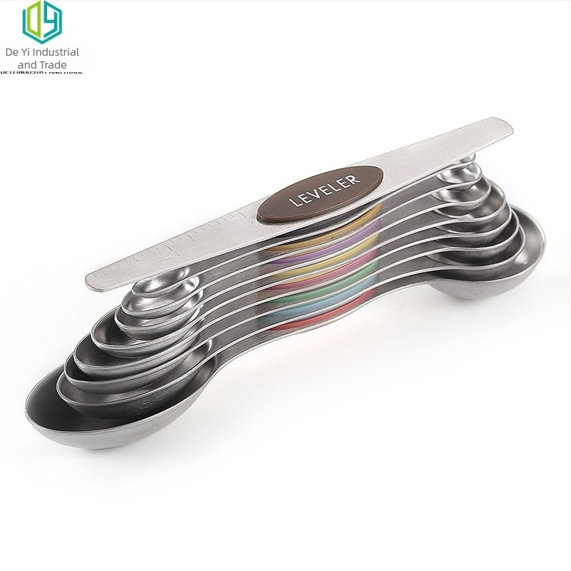 Set de 9 linguri de măsură cu capete duble, din oțel inoxidabil 430, pentru cofetărie, cu cești de măsură gradate