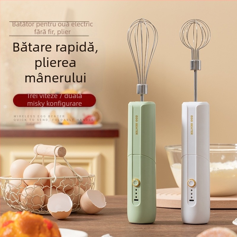 Mixer electric pentru ouă, oțel inoxidabil, fără fir, reîncărcabil, baterie 1200mAh, 1200 rpm, 15W (oțel inoxidabil; fără fir; 1200mAh; 1200 rpm; 15W)