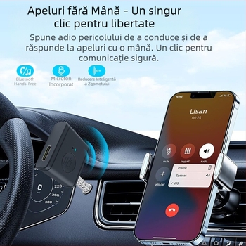 Adaptor Bluetooth pentru mașină – receptor și emițător, port AUX de 3,5 mm, Bluetooth 5.3, model B1, greutate 12 g