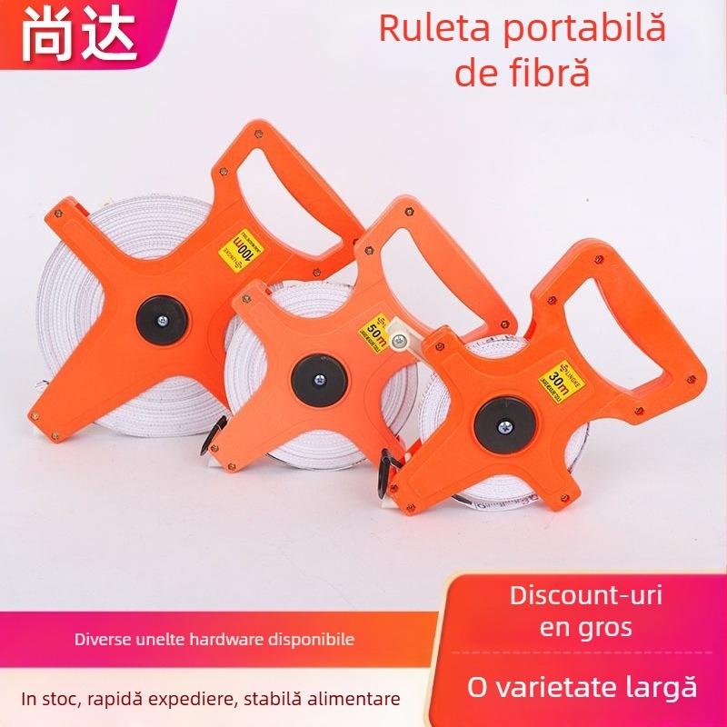 Shangda Bandă de Măsurat din Fibre, Portabilă, 30–100 m, Metrică/Imperială, Riglă cu Cadru, Bandă flexibilă