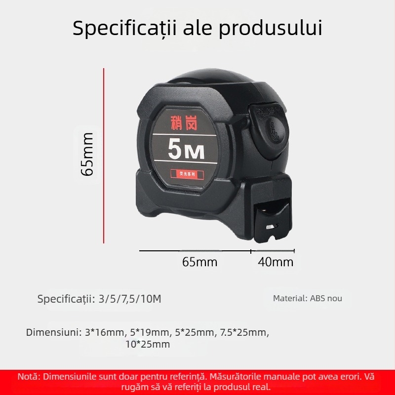Bandă metrică impermeabilă, fluorescentă, cu tehnologie avansată, corp lărgit și gros, rezistentă la uzură