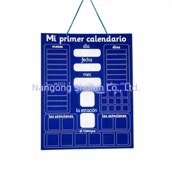 Tablă calendar de învățare din fetru, bilingvă spaniol-engleză, calendar an-lună-zi, anotimpuri și vreme, jucărie educațională interactivă pentru copii 3-6 ani