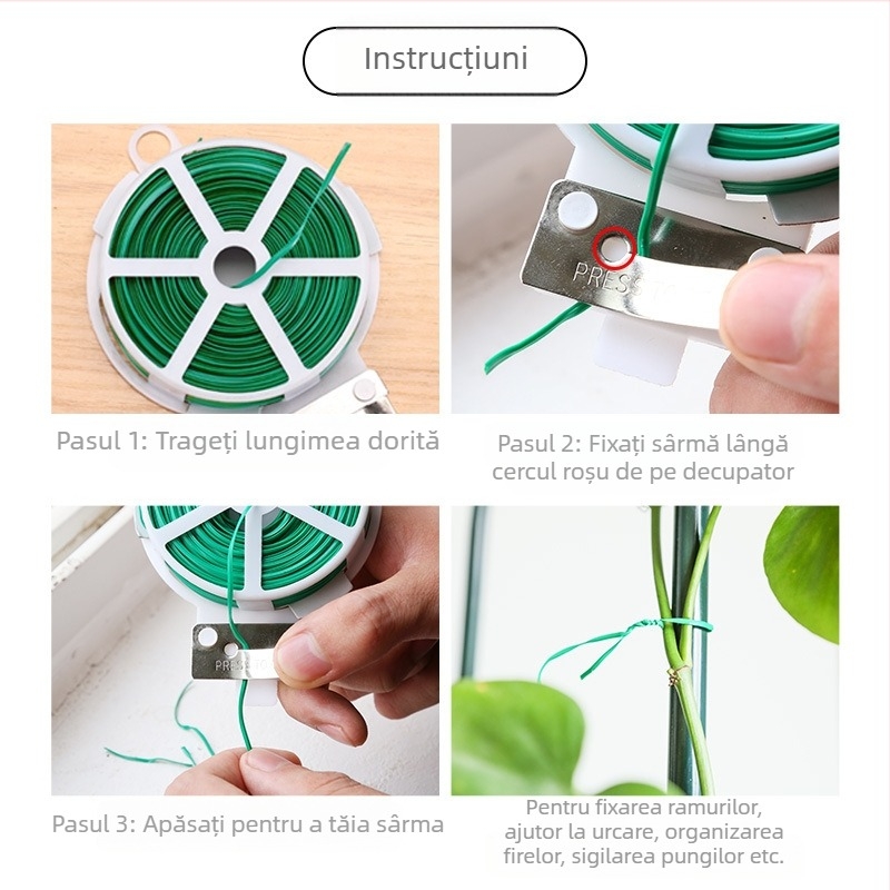 Sfoară de legat plante cu PVC acoperit, sârmă, 0,7–0,8 mm, pentru grădină, viță și plante înflorite