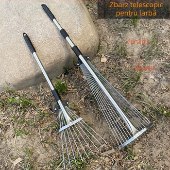 Grebă de grădină cu cap rotund, telescopică, din oțel cu conținut scăzut de carbon, dinți multipli, model 0302