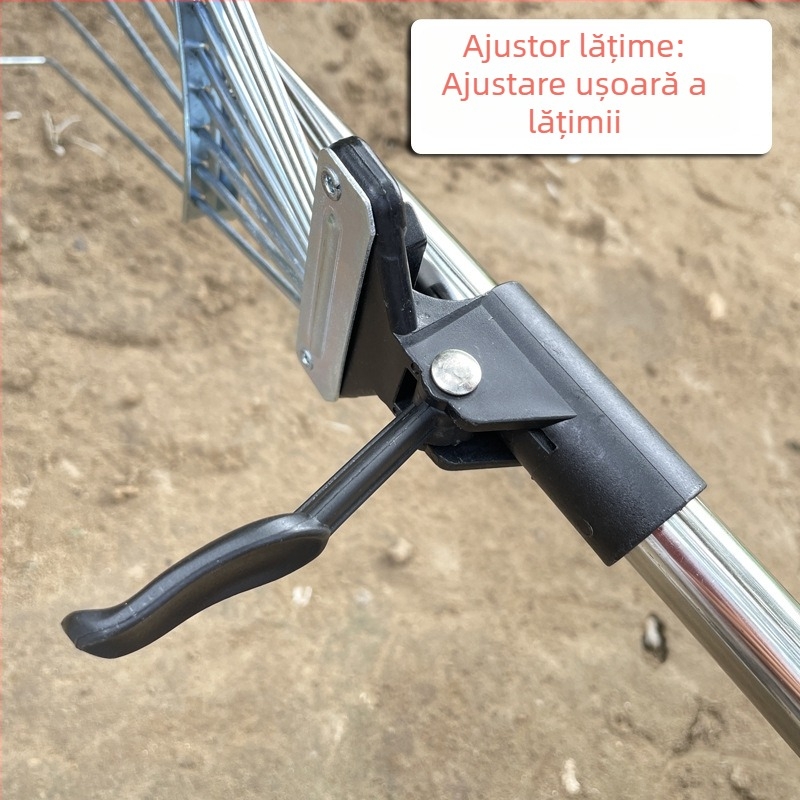 Grebă de grădină cu cap rotund, telescopică, din oțel cu conținut scăzut de carbon, dinți multipli, model 0302