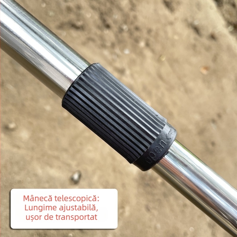 Grebă de grădină cu cap rotund, telescopică, din oțel cu conținut scăzut de carbon, dinți multipli, model 0302