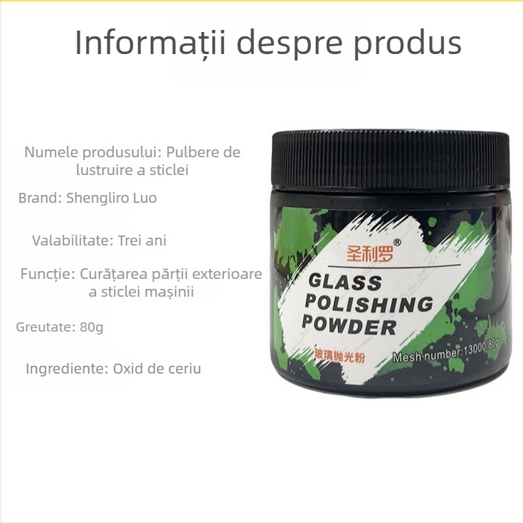 Sanliro Pulbere pentru lustruirea geamului auto – bază oxid de ceriu pentru îndepărtarea peliculei uleioase, îndepărtează petele de apă, durată de viață 3 ani, standard de calitate Q/GZHY 003-2025