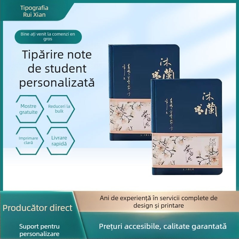 Caiet în stil chinezesc de la Sharp First — hârtie personalizabilă, ștanțare la cald, posibilitate de personalizare