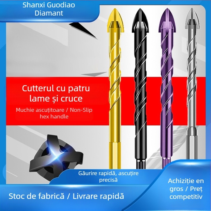 Burghiu triunghiular cu design încrucișat cu patru palete, Shengling, aliaj dur, uz general pentru uz casnic