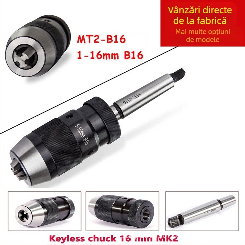 Mandrină de burghiu auto-strângere pentru freză și bormașină de banc, model 1-16B16, interval de prindere 1-13/1-16, oțel-carbon, conic standard, precizie 0.006