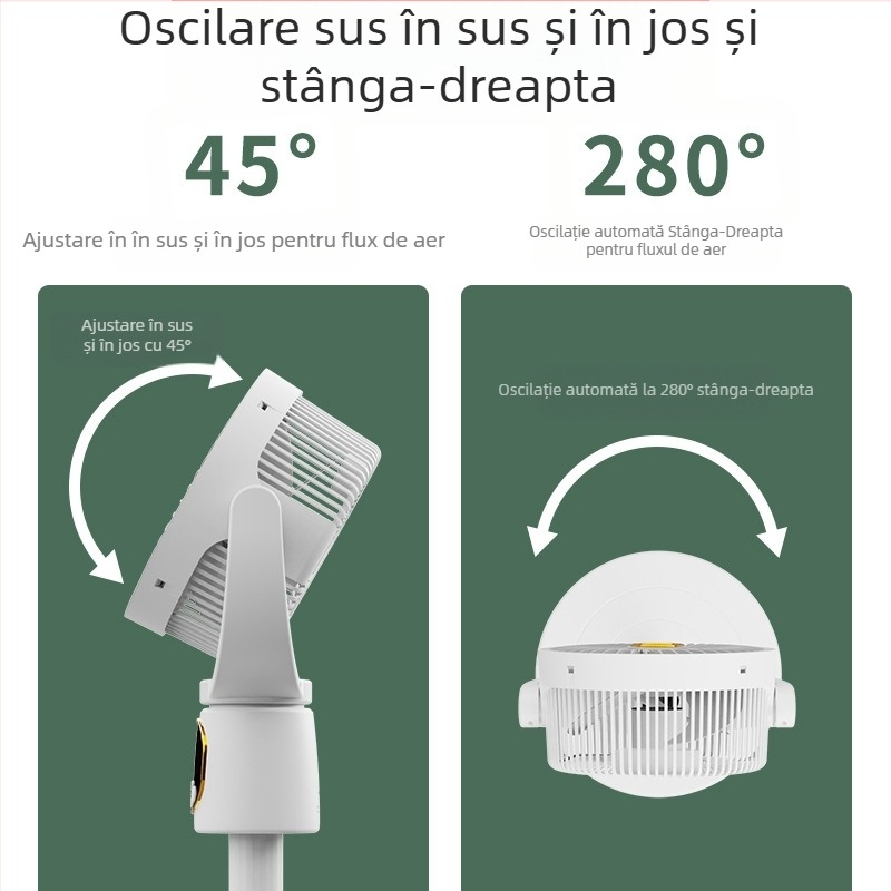 Ventilator USB reîncărcabil pentru circulația aerului, silențios, control de la distanță, oscilant, temporizator 2-8 ore