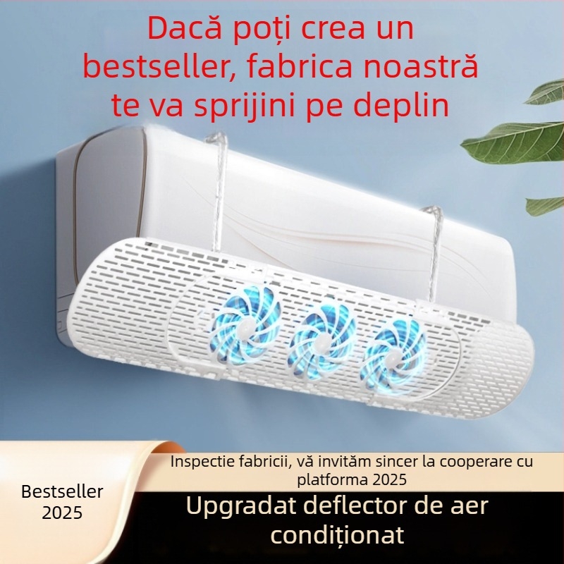 Deflector de aer pentru aer condiționat montat pe perete – anti curent, direcționează fluxul de aer fără condens, eficiență energetică, design minimalist, brand HUGTUNE