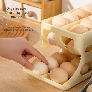 Cutie de depozitare a ouălor cu compartimente glisante, trei niveluri, dublu rând, din plastic, pentru blat de bucătărie