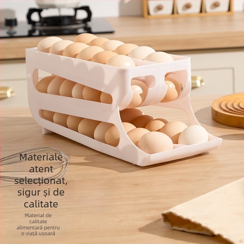 Cutie de depozitare a ouălor cu compartimente glisante, trei niveluri, dublu rând, din plastic, pentru blat de bucătărie