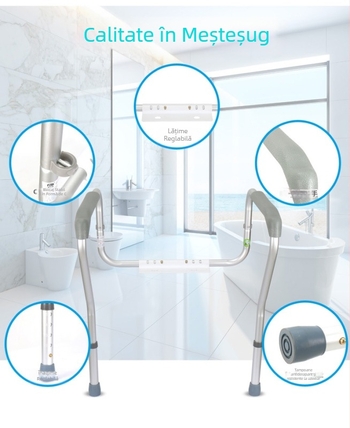 Bară de sprijin pentru toaletă în baie – brand FZK, aliaj de aluminiu, model FZK-180003, montaj fără găuri, antiderapant