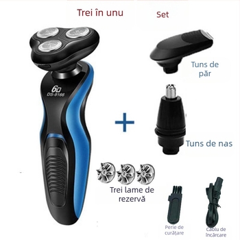 Mașină de ras electrică cu cap rotativ de 3 lame, reîncărcabilă, baterie încorporată 500–800mAh, lavabilă, zgomot redus 36–45 dB