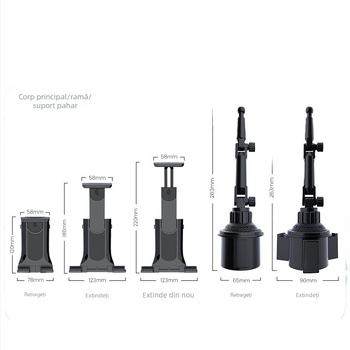 Suport auto pentru cană cu design pliabil – suport pentru telefon/tabletă (Model Cup holder 1003; Materiale: ABS, aliaj de aluminiu, burete, silicon; Personalizare: Da)