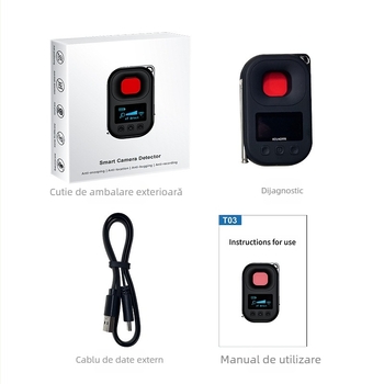 Detector camere T03 – Detektor wireless, Distanța de operare 10, Tensiune 5V, Modul alarmă: Răspuns
