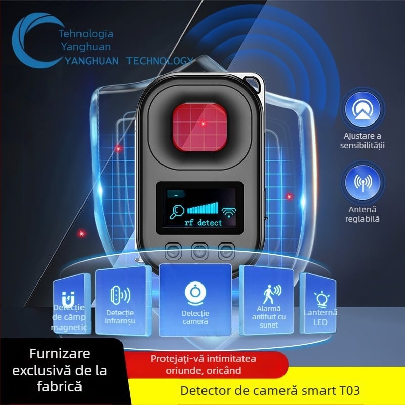 Detector camere T03 – Detektor wireless, Distanța de operare 10, Tensiune 5V, Modul alarmă: Răspuns