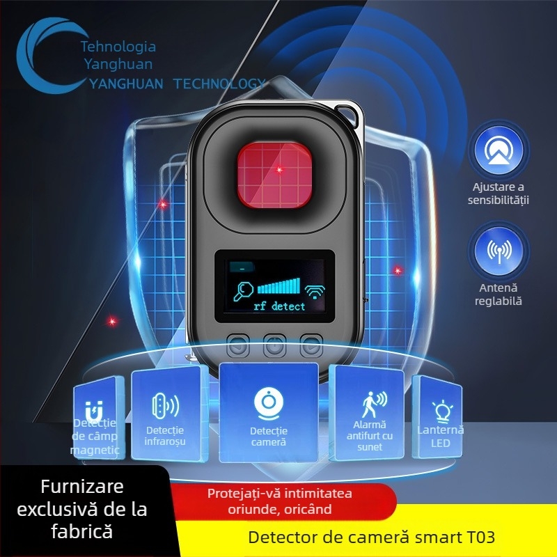 Detector camere T03 – Detektor wireless, Distanța de operare 10, Tensiune 5V, Modul alarmă: Răspuns