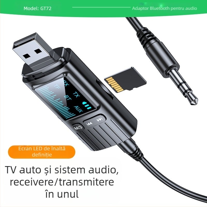 GT72 Bluetooth 5.4 2 în 1 receptor-transmițător cu afișaj digital și 3,5 mm AUX