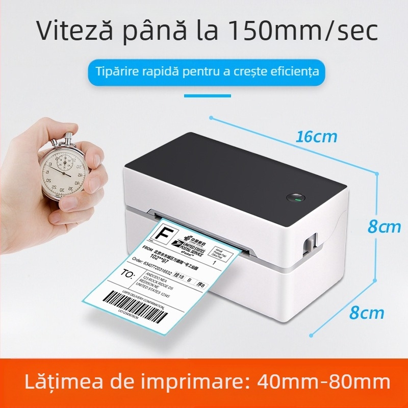 Komi TDL402 imprimantă termică pentru etichete de comenzi, interfață USB, hârtie termică, lățime de imprimare 40-80 mm, greutate 0,52 kg, compatibilă cu mai multe aplicații de imprimare