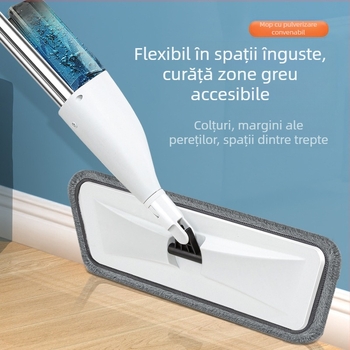 Mop plat cu spray de apă, cap din fibre fine, țija din oțel inoxidabil, lungime telescopică 121 cm, mecanism de stoarcere cu role, capacitate de încărcare 15 kg