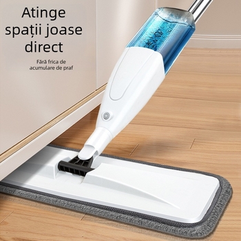 Mop plat cu spray de apă, cap din fibre fine, țija din oțel inoxidabil, lungime telescopică 121 cm, mecanism de stoarcere cu role, capacitate de încărcare 15 kg
