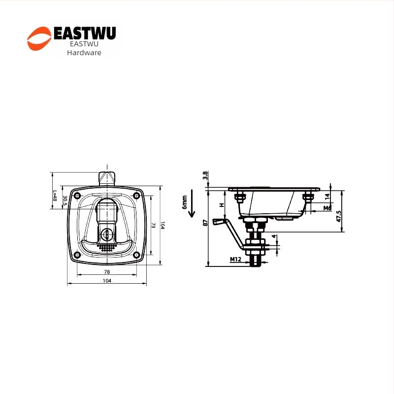 EASTWU 6204 Lacăt pentru cutia de unelte din aliaj de zinc pentru RV și camioane off-road, cu mâner în formă de T și închidere prin compresie rotativă - design modern