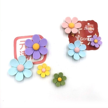 Flori 3D cu 6 petale din rășină, sârmă din oțel, știfturi plate pentru fotografii, 30 buc./cutie