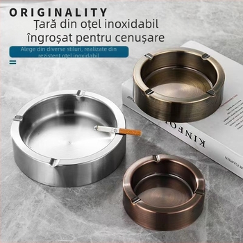 Scrumieră din oțel inoxidabil, conică, rezistentă la vânt, cu logo imprimat, potrivită ca cadou corporativ