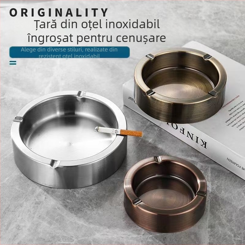 Scrumieră din oțel inoxidabil, conică, rezistentă la vânt, cu logo imprimat, potrivită ca cadou corporativ